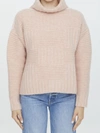 Bottega Veneta Beige Wool Sweater With Ribbed Motif In Pink