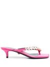 Versace 45mm Embellished Satin Sandals In Dark Pink