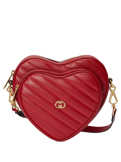 Gucci Mini Interlocking G Heart Shoulder Bag In Red