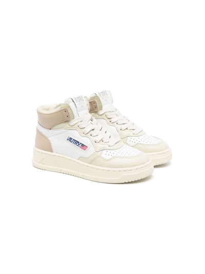 Autry Kids' Panelled Hi-top Leather Trainers In Neutrals