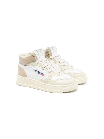Autry Kids' Panelled Hi-top Leather Sneakers In White