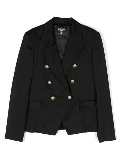 Balmain Kids' Double-breasted Wool Blazer In Black