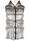 Moncler Hera Hooded Down Gilet In Silver