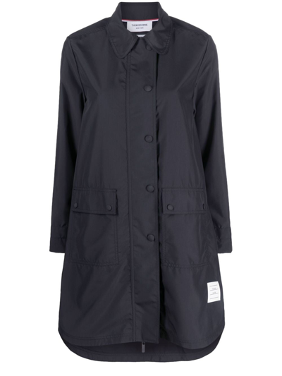 Thom Browne Rounded-collar Button-up Coat In Blue
