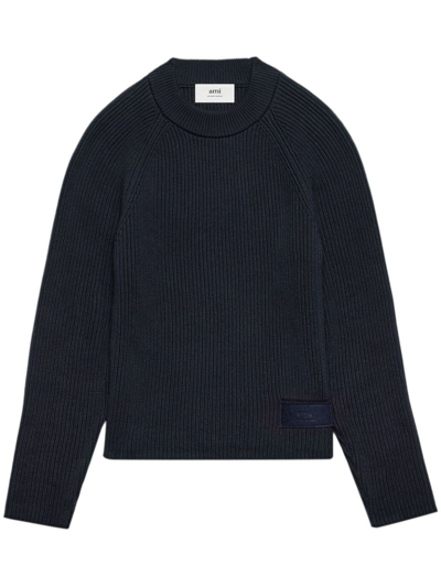 Ami Alexandre Mattiussi Ami Crewneck Knitted Jumper In Black