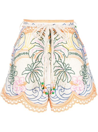 Zimmermann Ginger Broderie-anglaise Linen Shorts In Multicolour