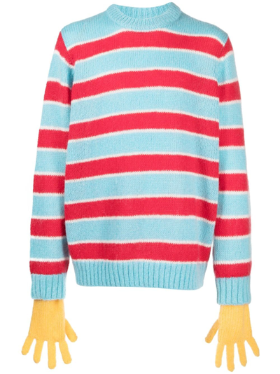 Charles Jeffrey Loverboy Glove-sleeves Waffle-knit Striped Jumper In Blue/red/yellow