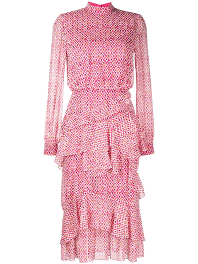 Saloni Isa Tiered Ruffled Silk-chiffon Midi Dress In 1140-pink Indianb