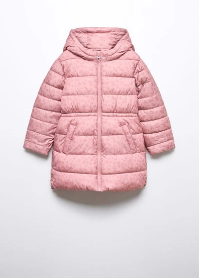 Mango Kids' Quilted Long Coat Pink