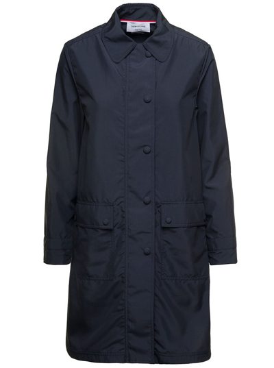 Thom Browne Long Sleeved Button Fastened Coat In Blue