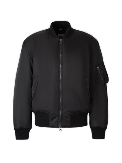 Burberry Chequered Crest Zipped Bomber Jacket In Black