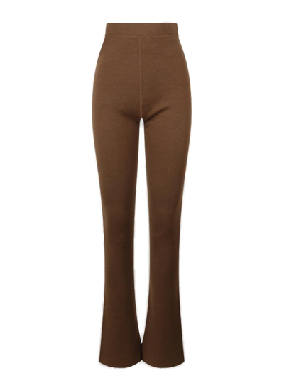 Saint Laurent Flared Wool Trousers In Brown