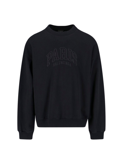 Balenciaga Cities Paris Embroidered Sweatshirt In Black