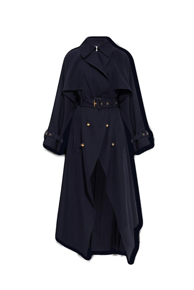 Alexander Mcqueen Double Breasted Belted Trench Parka In Blue