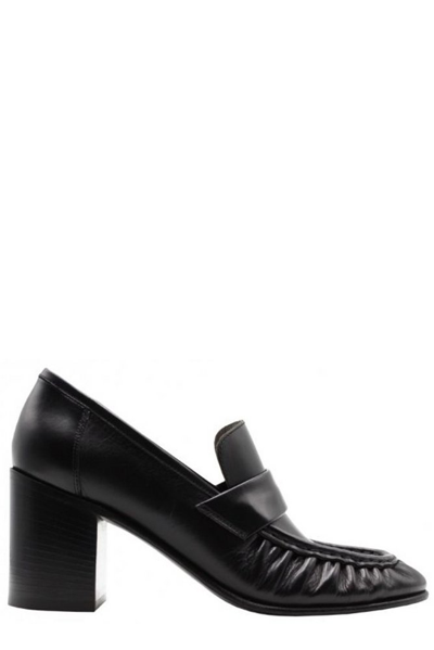 The Row High-heel Leather Loafers In Black