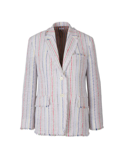 Thom Browne Single Breasted Striped Tweed Jacket In Multi