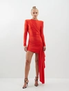 Alexandre Vauthier Draped Strong-shoulder Long-sleeve Mini Dress In Red