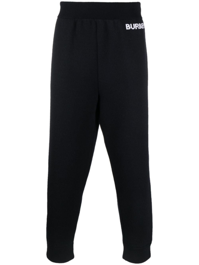 Burberry Logo-intarsia Wool-blend Track Pants In Black