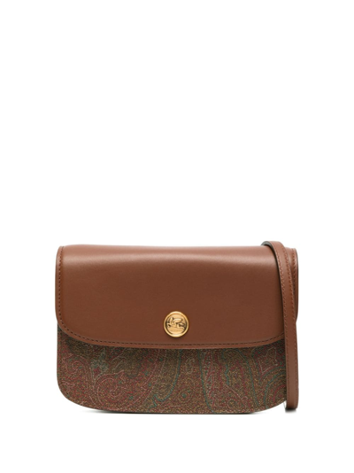 Etro Logo-plaque Paisly-print Shoulder Bag In Brown