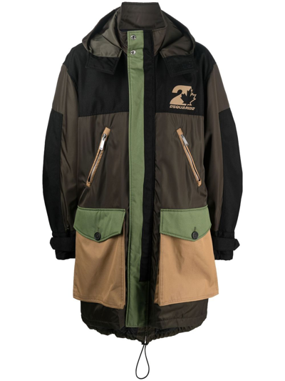 Dsquared2 Flap-pocket Hooded Parka In Olive Green
