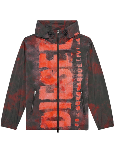 Diesel Watercolour-effect Windbreaker With Logo In Multicolor