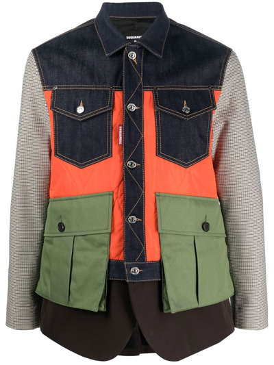 Dsquared2 Patchwork Buttoned Jacket In Blue