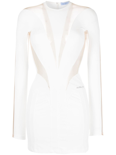 Mugler 半透明拼接贴身迷你连衣裙 In White