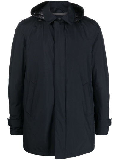 Herno Gortex Logo-print Hooded Raincoat In Blu