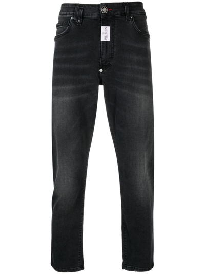 Philipp Plein Logo-patch Straight-leg Jeans In Black