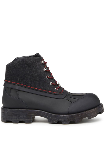 Diesel Leather Boots With Denim Collar In T8013