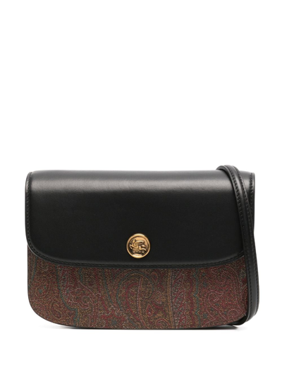 Etro Logo-plaque Paisley-print Shoulder Bag In Black