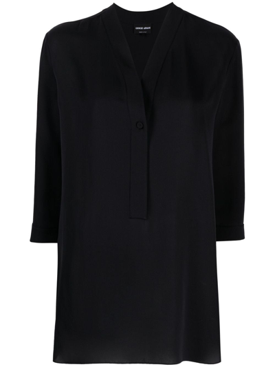 Giorgio Armani V-neck Silk Blouse In Black