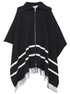 Moncler Fringed Striped Wool-blend Jacquard Poncho In Black