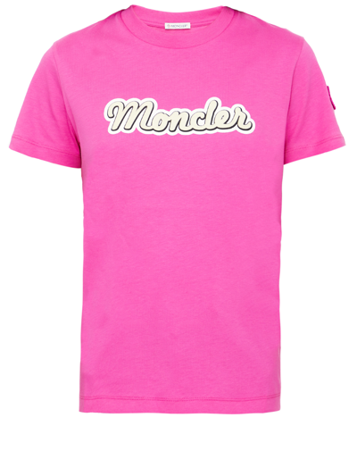 Moncler Cotton T-shirt With Logo In Fuxia