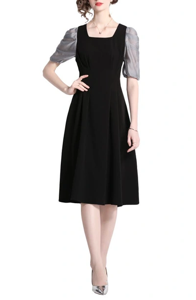 Kaimilan Puff Sleeve Fit & Flare Dress In Black