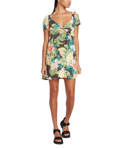 Volcom Excapism Floral Cutout Dress In Slate Grey