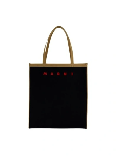 Marni Black Flat Shopping Tote Bag