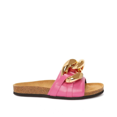 Jw Anderson Leather Flat Sandals In Pink