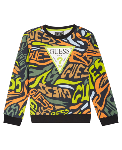 Guess Big Boys French Terry All Over Print Triangle Logo Crewneck Sweatshirt In Multi