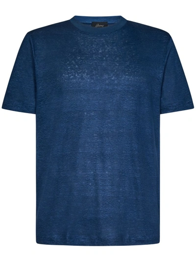 Brioni Short-sleeved Linen T-shirt In Blue