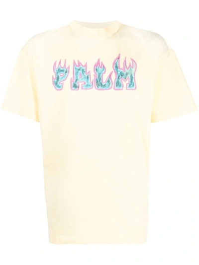 Palm Angels T-shirt Mit Flammen-print In Neutrals