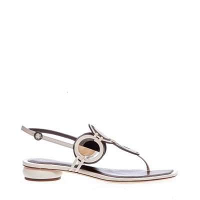 Tory Burch Cream Flip Flop Sandal With Dove Gray Circles In White