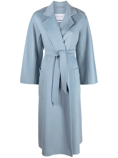 Max Mara Cadmio Belted Cashmere-wool Long Wrap Coat In Light Blue