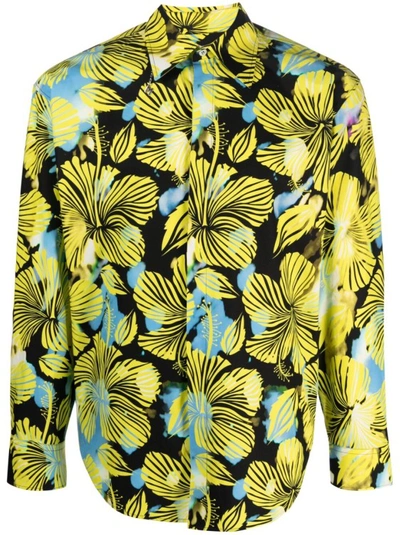Msgm Graphic-print Cotton Long-sleeved Shirt In Yellow