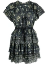 Ulla Johnson Graphic-print Short-sleeve Mini Dress In Green