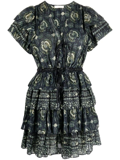 Ulla Johnson Graphic-print Short-sleeve Mini Dress In Green