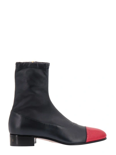 Gucci Two-tone Leather Ankle Boots In Blue