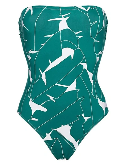 Eres Alligator Palm-printed One-piece Strapless Swimsuit In Green