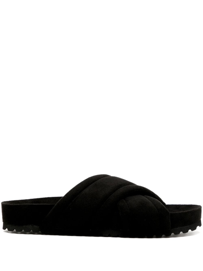 Varley Ronely Quilted Faux Suede Sliders In Black