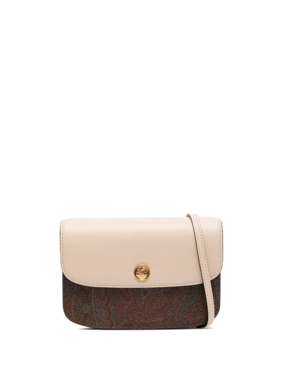 Etro Logo-plaque Paisley-print Shoulder Bag In Beige